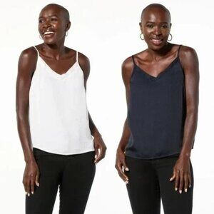 G by Giuliana 2 Pack Woven Satin Camisole Size Medium Black White Layers 667.4